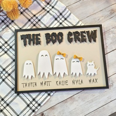 Personalized Halloween Ghost Family Boo Crew Sign Cute Spooky Home Decor