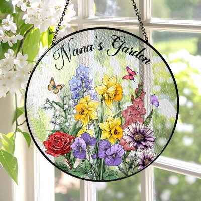 Personalized Birth Flowers Glass Suncatcher Window Hanging Home Decor Birthday Gift for Her