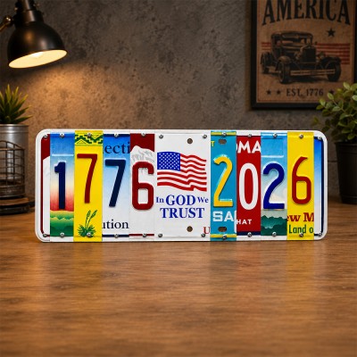 USA 250th License Plate Sign Vintage Americana Wall Decor