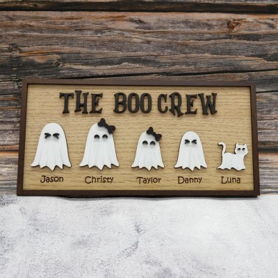Personalized Halloween Ghost Family Boo Crew Sign Cute Spooky Home Decor