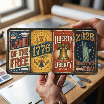 USA 250th License Plate Sign Vintage Americana Wall Decor