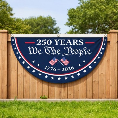 USA Semiquincentennial Banner,1776-2026 Patriotic Fence Decor, We The People 250th Anniversary Sign