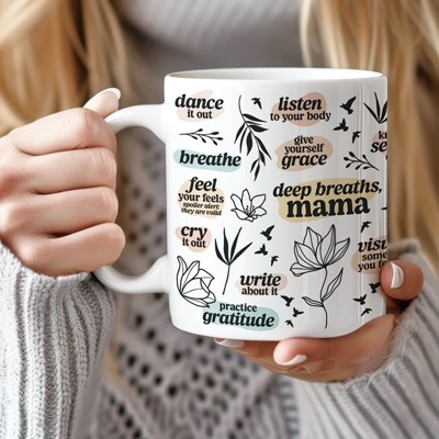 Personalized Deep Breaths Mama Affirmations Mug Unique Gift for Birthday Mother's Day