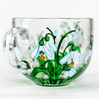 January Handmade 3D Birth Flower Glass Mug Featuring Snowdrops Birthday Mother’s Day Gift