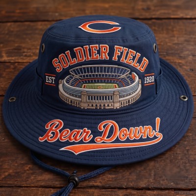 Bear Down Soldier Field Boonie Hat, Football Fan Wide Brim Hat, Game Day Outdoor Hat