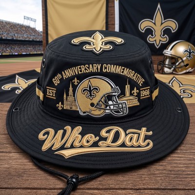 Who Dat 60th Anniversary commemorative Boonie Hat, Football Fan Wide Brim Hat, Game Day Outdoor Hat