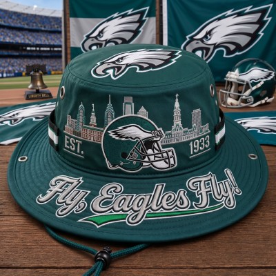 Fly Eagles Fly Boonie Hat, Football Fan Wide Brim Hat, Game Day Outdoor Hat