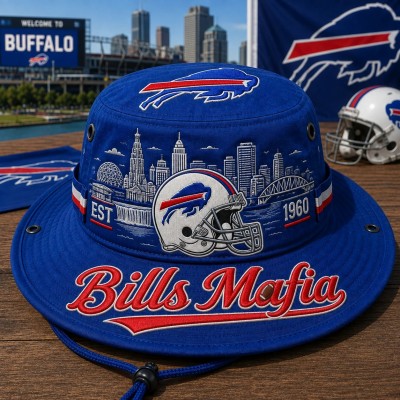 Bills Mafia Boonie Hat, Football Fan Wide Brim Hat, Game Day Outdoor Hat