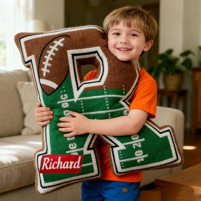 Personalized  Football Letter Pillow with Custom Name Design