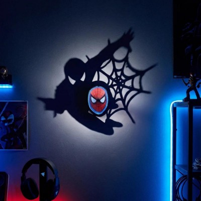 Web Hero Mask LED Wall Light, Glowing Shadow Night Lamp, Superhero Movie Season Room Decor, Gaming & Kids Bedroom Light