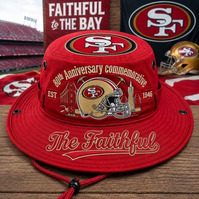The Faithful 80th Anniversary Boonie Hat, Embroidered Football Fan Hat, Wide Brim Game Day Hat