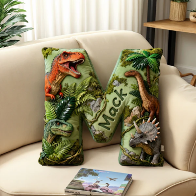 Personalized Dinosaur Letter Pillow with Custom Name Design