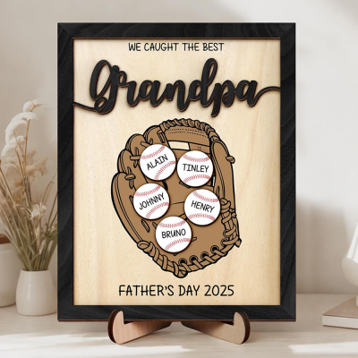 Custom 3D Baseball Dad Sign with Kids Names for Father's Day Gift