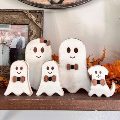 Personalized Ghost Family Figurines Wooden Home Decor Gift for Halloween