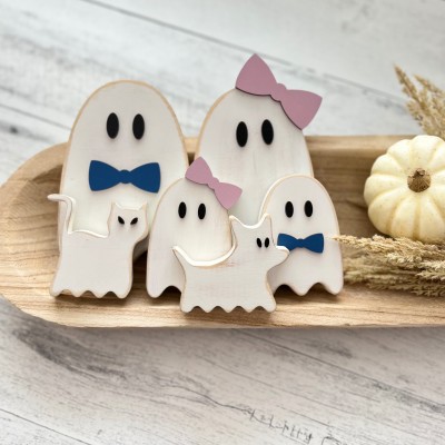Personalized Ghost Family Figurines Wooden Home Decor Gift for Halloween