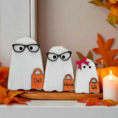 Personalized Ghost Family Figurines Wooden Home Decor Gift for Halloween