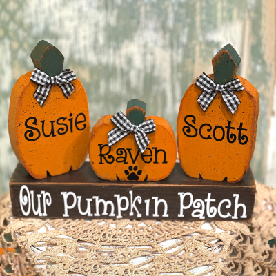 Personalized Pumpkin Family Figurines Wooden Home Decor Gift for Halloween