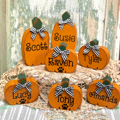 Personalized Pumpkin Family Figurines Wooden Home Decor Gift for Halloween