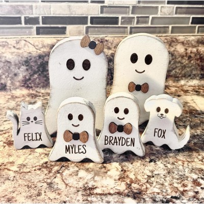 Personalized Ghost Family Figurines Wooden Home Decor Gift for Halloween