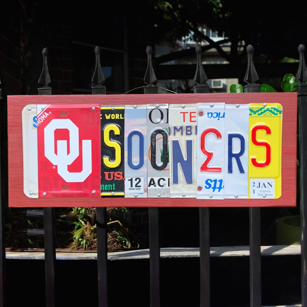 Oklahoma Sooners License Plate Sign Football Fan Gift Man Cave Bar Decor