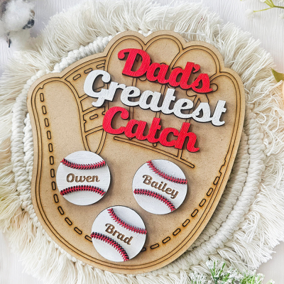 Custom 3D Baseball Dad Sign with Kids Names for Father's Day Gift