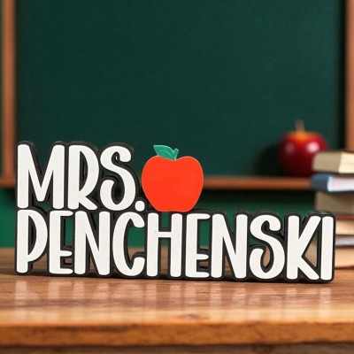 Personalized 3D Teacher Name Sign Printed Desk Plate Office Decor Gift for Teachers