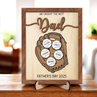 Custom 3D Baseball Dad Sign with Kids Names for Father's Day Gift