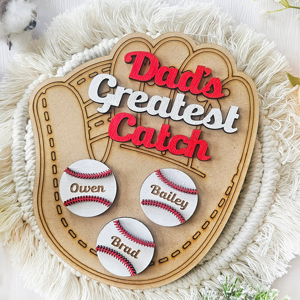 Custom 3D Baseball Dad Sign with Kids Names for Father's Day Gift