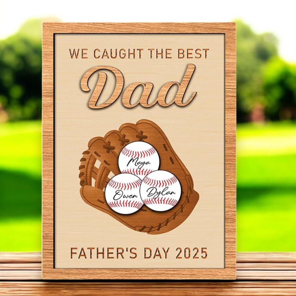 Custom 3D Baseball Dad Sign with Kids Names for Father's Day Gift