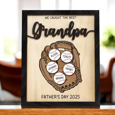 Custom 3D Baseball Dad Sign with Kids Names for Father's Day Gift